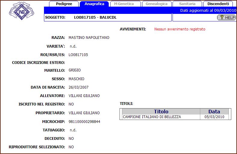 PEDIGREE ON LINE BALU' CDL